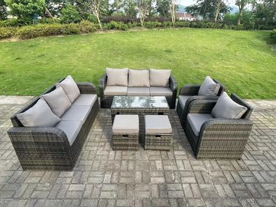 Fimous 10-Sitzer Dunkelgrau PE Wicker Rattan Gartenmöbel Set Lounge Sofa Set