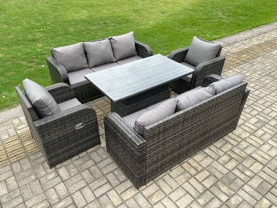 Fimous 8-Sitzer PE Rattan Outdoor Gartenmöbel Sets mit Liegestuhl Dunkelgrau gemischt