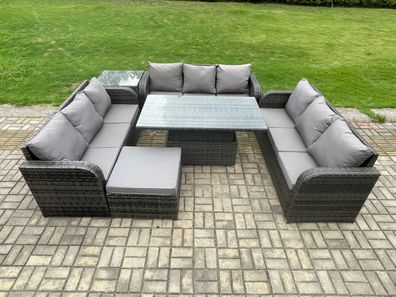 Fimous Patio Garten Dining Set Rattan Möbel Lounge Sofa mit Beistelltisch Großer Fußh