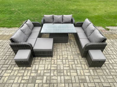 Fimous Patio Garten Dining Set Rattan Möbel Lounge Sofa mit großem Fußhocker