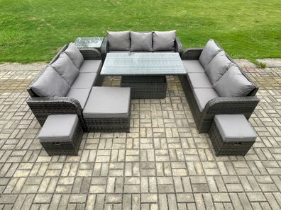 Fimous Garten Dining Sets Rattan Möbel Lounge Sofa mit Beistelltisch 3 Fußhocker