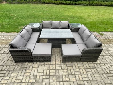 Fimous 11-Sitzer-Garten-Dining-Sets Rattan-Möbel-Lounge-Sofa mit Beistelltischen