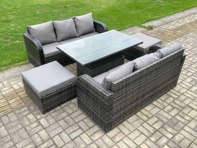 Fimous Outdoor Rattan Gartenmöbel Sets Höhenverstellbare aufsteigende Esstisch Sofa S