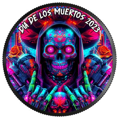 Dia De Los Muertos Cyberpunk Silbermünze 1oz 2023 Black Ruthenium Farbe