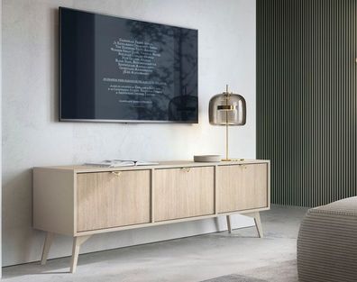 BETTSO TV-Schrank Lowboard für das Wohnzimmer FIRR 158 cm Sandbeige + Herringbone