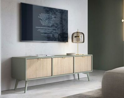 BETTSO TV-Schrank Lowboard für das Wohnzimmer FIRR 158 cm Grün + Herringbone