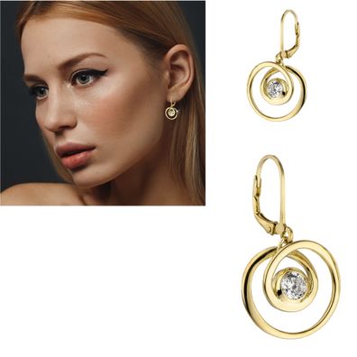 1 Paar Damen Ohrhänger 29,7mm aus 925 Sterling Silber vergoldet Zirkoniasteine