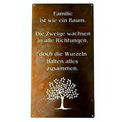 Dekoschild mit Familien Spruch Baum | Garten Rost Schild, H30/60cm, von Rostikal