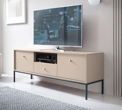 BETTSO TV-Schrank TV-Kommode TV-Möbel für das Wohnzimmer MOLLY Beige Schwarzrahmen