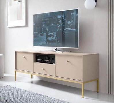BETTSO TV-Schrank TV-Kommode TV-Möbel für das Wohnzimmer MOLLY Beige Goldrahmen