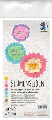 Blumenseidenpapier pastell, 10 Bogen in 10 Farben
