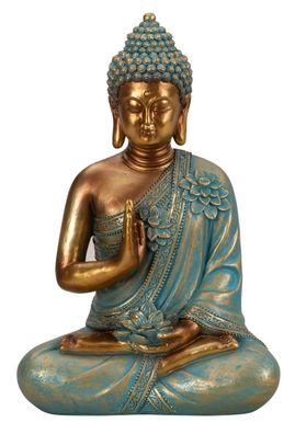 Buddha Figur 31,5cm türkis gold mit Lotusblume