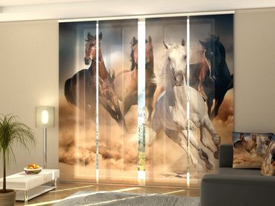Foto-Schiebegardine vier Pferde in der Wüste, Flächenvorhang mit Motiv, auf Maß