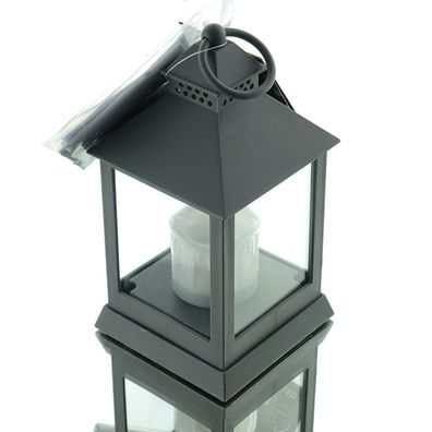 Lumineo Laterne Grau mit LED-Kerze flackernd 18 cm - Kunststoff