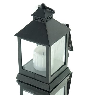 Lumineo Laterne Schwarz mit LED-Kerze flackernd 18 cm - Kunststoff