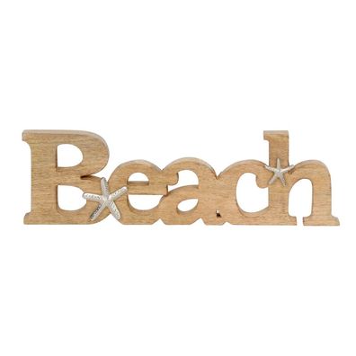 Schriftzug Starfish BEACH braun silber aus Holz mit Seesternen Strandhaus Deko