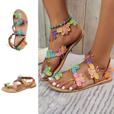 Damen Strandsandalen Schlupfen Flache Sandale Frauen Multicolor -Schmetterling