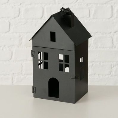 Laterne BLACK schwarz Haus aus Metall Lichterhaus Windlicht in Hausform - MITTEL