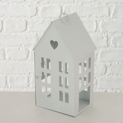 Laterne Herzenshaus weiß Haus aus Metall Lichterhaus mit Herzausschnitt - MITTEL