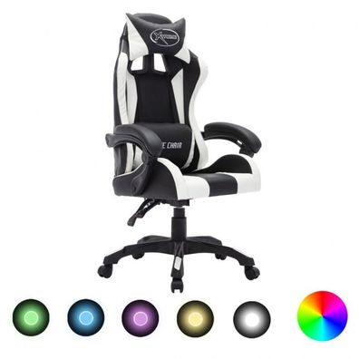 Gaming-Stuhl mit RGB LED-Leuchten Weiß und Schwarz Kunstleder (Farbe: Mehrfarbig)