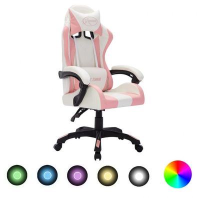 Gaming-Stuhl mit RGB LED-Leuchten Rosa und Schwarz Kunstleder (Farbe: Mehrfarbig)