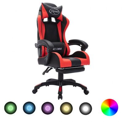Gaming-Stuhl mit RGB LED-Leuchten Rot und Schwarz Kunstleder (Farbe: Mehrfarbig)