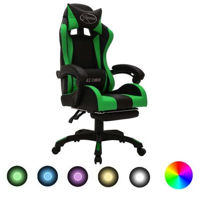Gaming-Stuhl mit RGB LED-Leuchten Grün und Schwarz Kunstleder (Farbe: Mehrfarbig)
