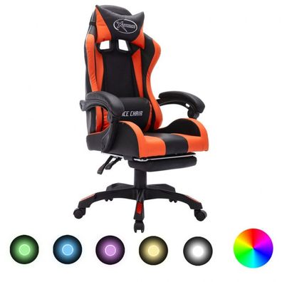 Gaming-Stuhl mit RGB LED-Leuchten Orange und Schwarz Kunstleder (Farbe: Mehrfarbig)