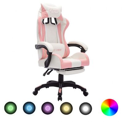 Gaming-Stuhl mit RGB LED-Leuchten Rosa und Weiß Kunstleder (Farbe: Mehrfarbig)