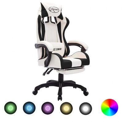 Gaming-Stuhl mit RGB LED-Leuchten Schwarz und Weiß Kunstleder (Farbe: Mehrfarbig)