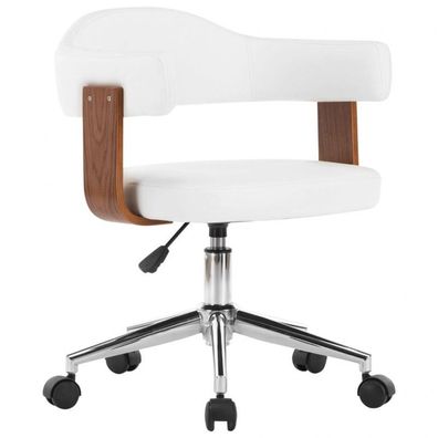 Drehbarer Bürostuhl Weiß Bugholz und Kunstleder (Farbe: Weiß)