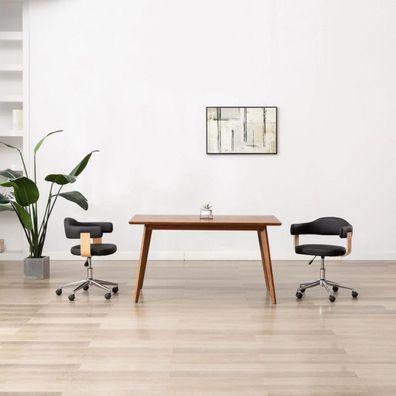 Drehbarer Bürostuhl Schwarz Bugholz und Kunstleder (Farbe: Schwarz)