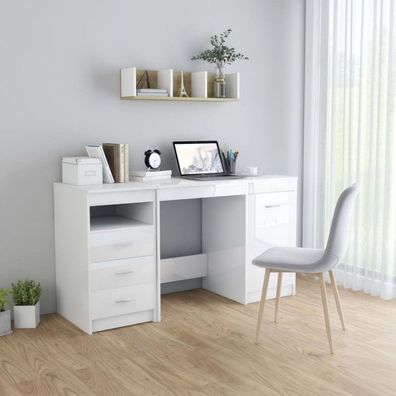 Schreibtisch Hochglanz-Weiß 140 x 50 x 76 cm Spanplatte (Farbe: Weiß)