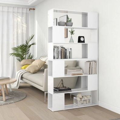 Bücherregal Raumteiler Hochglanz-Weiß 100x24x188 cm (Farbe: Weiß)