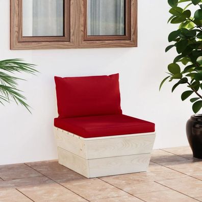 Garten-Paletten-Mittelsofa mit Kissen Imprägniertes Fichtenholz (Farbe: Rot)