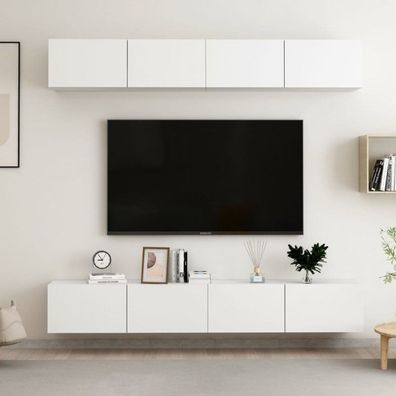 TV-Schränke 4 Stk. Weiß 100x30x30 cm Spanplatte (Farbe: Weiß)