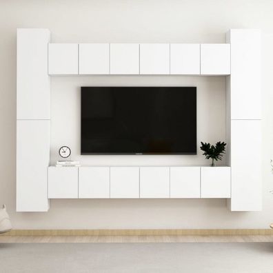 10-tlg. TV-Schrank-Set Weiß Spanplatte (Farbe: Weiß)