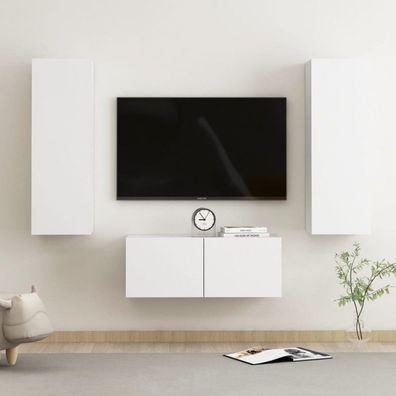 3-tlg. TV-Schrank-Set Weiß Spanplatte (Farbe: Weiß)