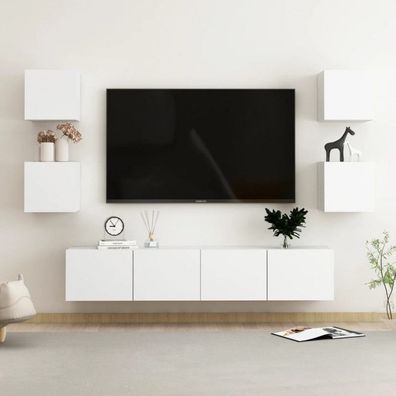 6-tlg. TV-Schrank-Set Weiß Spanplatte (Farbe: Weiß)