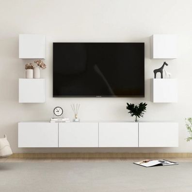 6-tlg. TV-Schrank-Set Weiß Spanplatte (Farbe: Weiß)