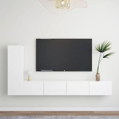 3-tlg. TV-Schrank-Set Weiß Spanplatte (Farbe: Weiß)