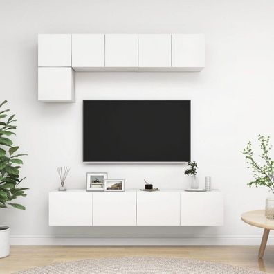 5-tlg. TV-Schrank-Set Weiß Spanplatte (Farbe: Weiß)