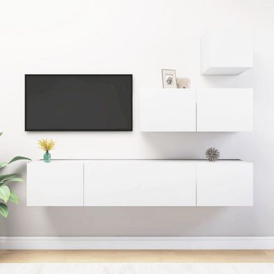 4-tlg. TV-Schrank-Set Weiß Spanplatte (Farbe: Weiß)