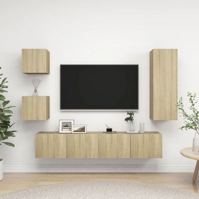 5-tlg. TV-Schrank-Sets Sonoma-Eiche Holzwerkstoff (Farbe: Braun)
