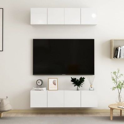 TV-Schränke 4 Stk. Hochglanz-Weiß 60x30x30 cm Spanplatte (Farbe: Weiß)