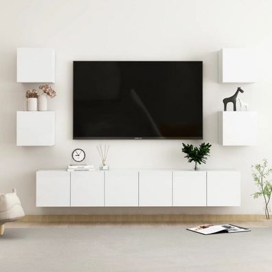 7-tlg. TV-Schrank-Set Hochglanz-Weiß Holzwerkstoff (Farbe: Weiß)
