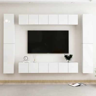 10-tlg. TV-Schrank-Set Hochglanz-Weiß Holzwerkstoff (Farbe: Weiß)