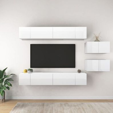 TV-Schränke 8 Stk. Hochglanz-Weiß Holzwerkstoff (Farbe: Weiß)