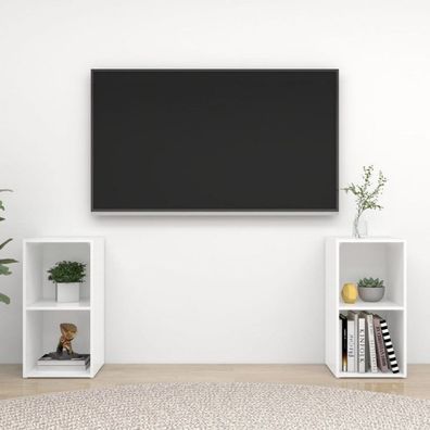 TV-Schränke 2 Stk. Hochglanz-Weiß 72x35x36,5 cm Spanplatte (Farbe: Weiß)