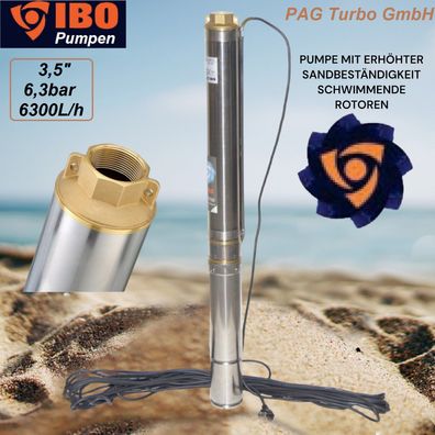 3,5" IBO Tiefbrunnenpumpe 90mm 6300Liter/ Std. 6,3Bar Sandresistent bis 5% SDM 3-11